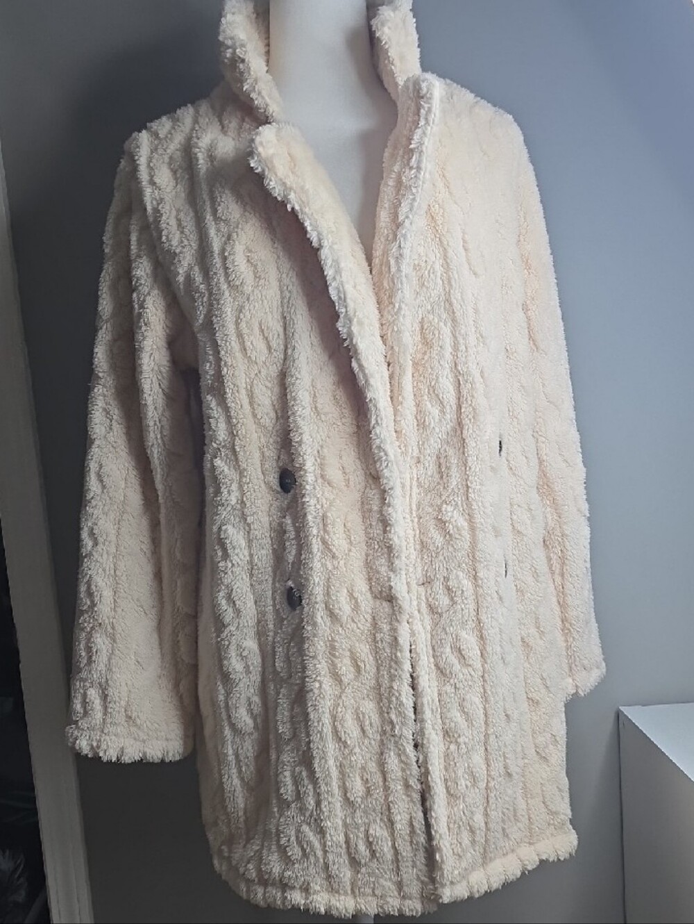 Cozy Cable-Textured Pea Coat in Cream